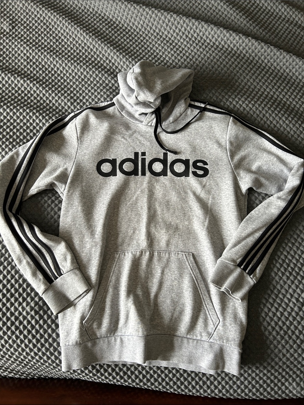 adidas Gray Hoodie with Black Logo and Stripes